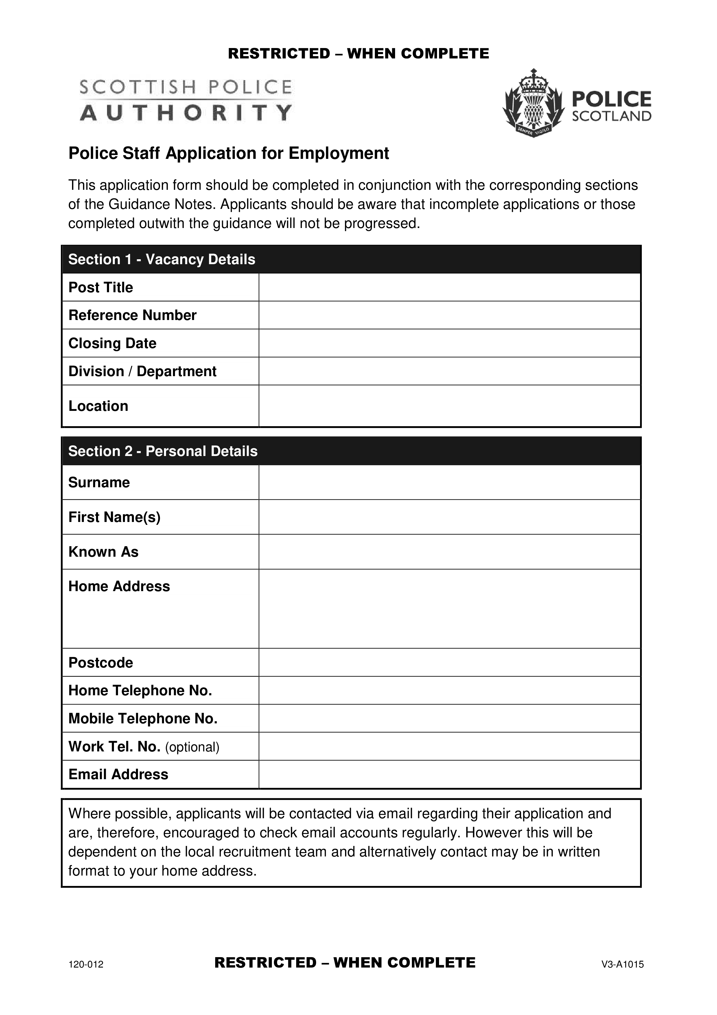 police staff application for employment Hauptschablonenbild