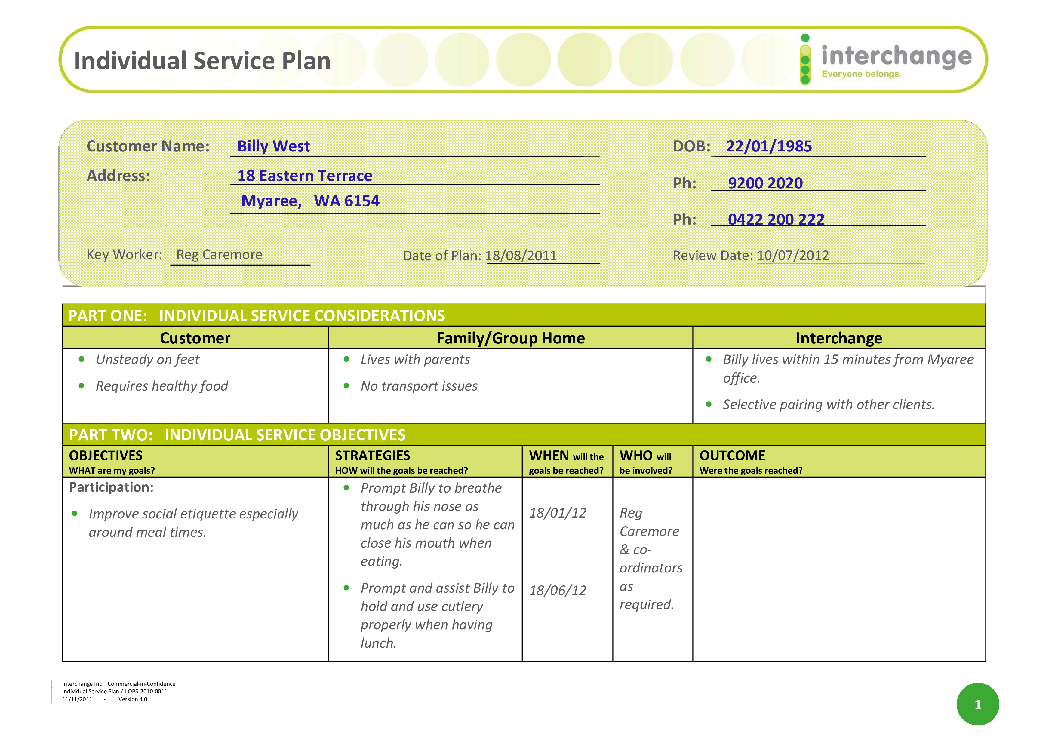 Individual Service Plan Templates At Allbusinesstemplates
