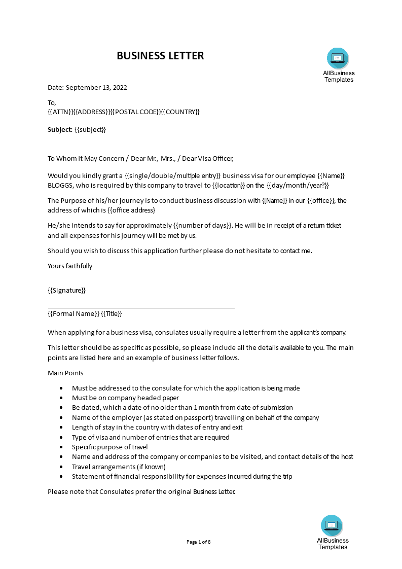 Short Business Letter Format main image