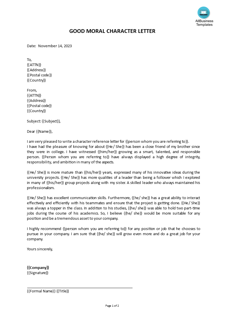 good moral character letter Hauptschablonenbild