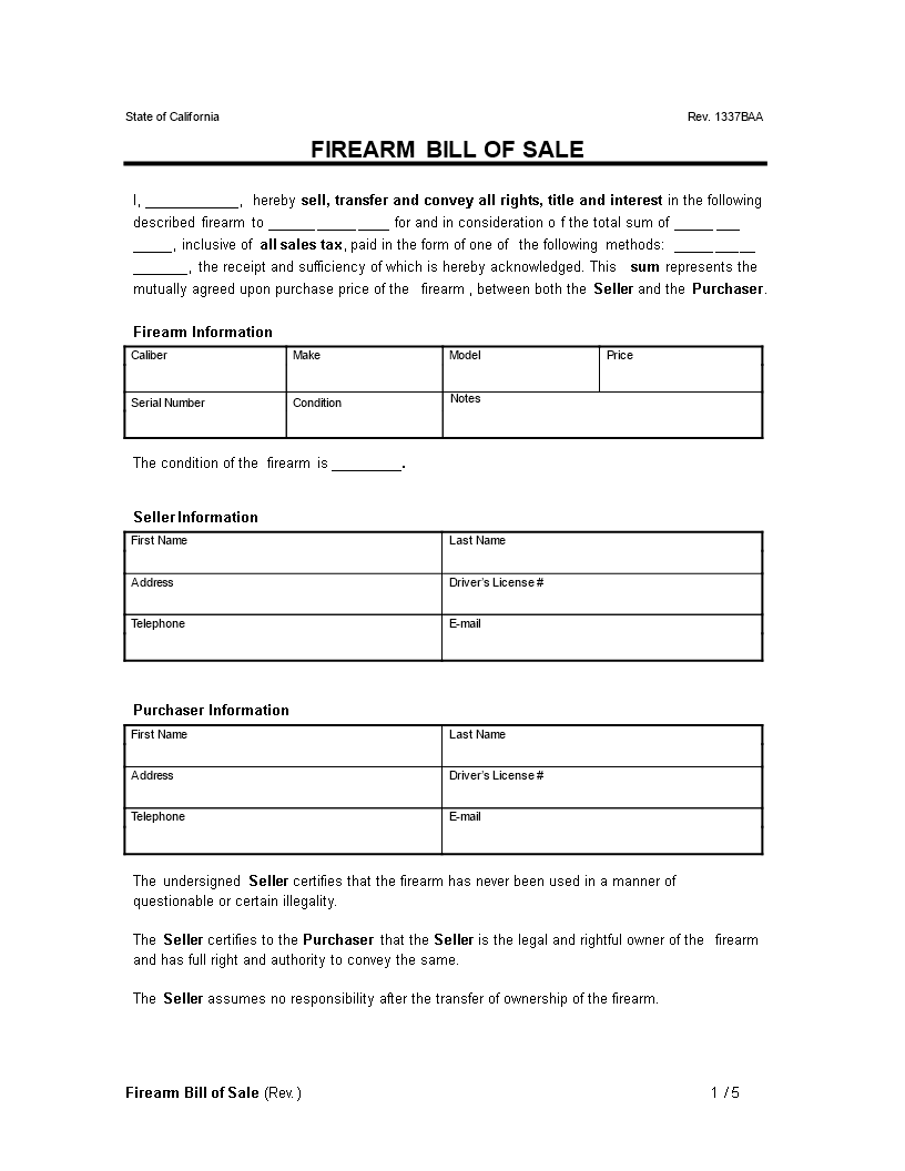 firearm bill of sale Hauptschablonenbild