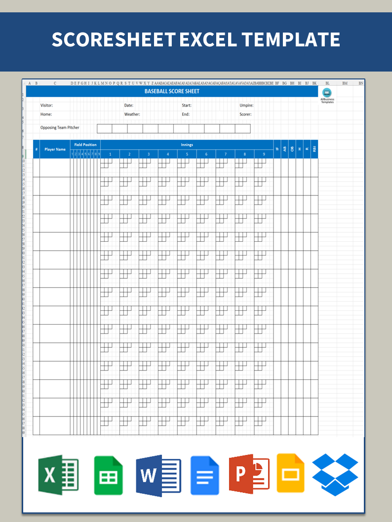 baseball score sheet Hauptschablonenbild