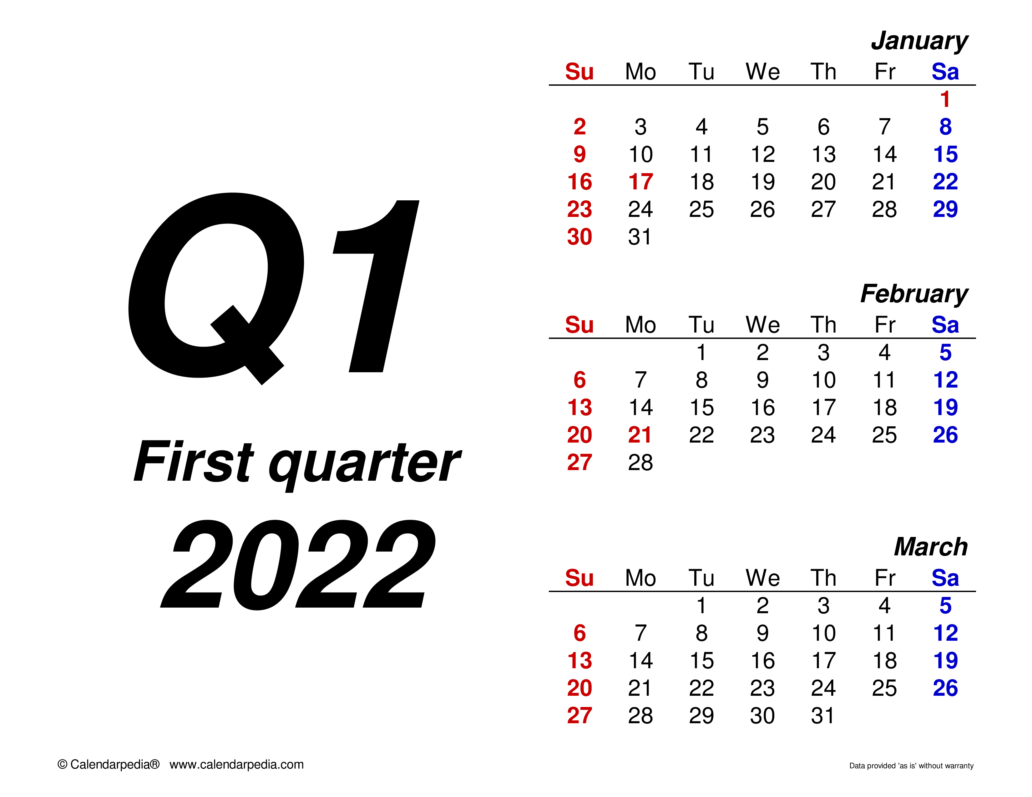 quarterly calendar modèles