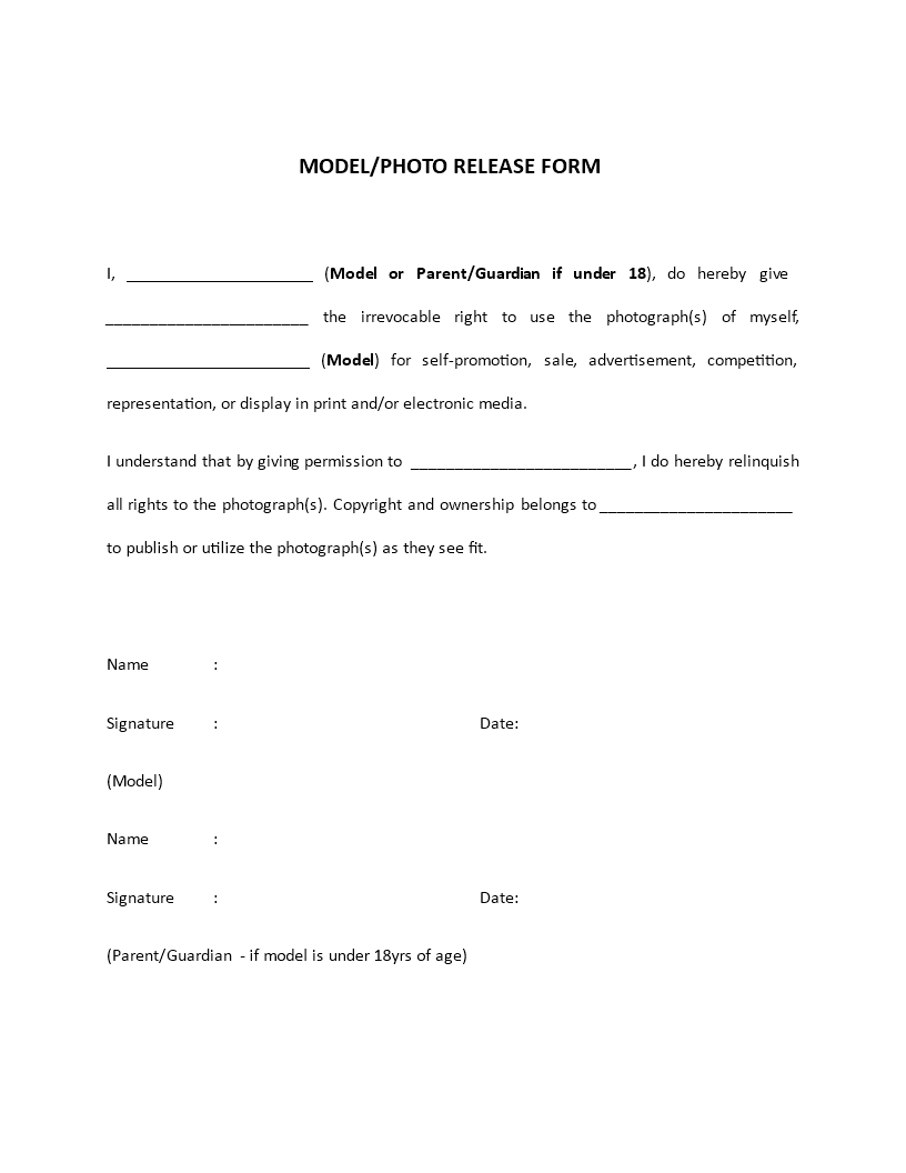 photograph model release form for display or media modèles