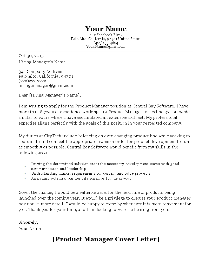 product manager cover letter sample plantilla imagen principal