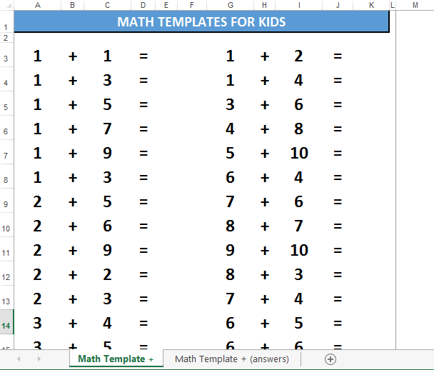 math for kids template adding numbers template