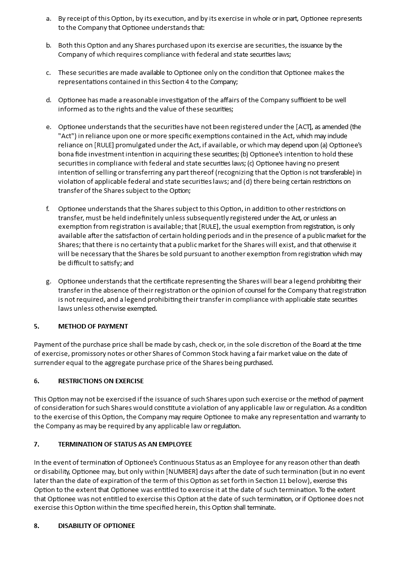 Stock Option Agreement Templates at