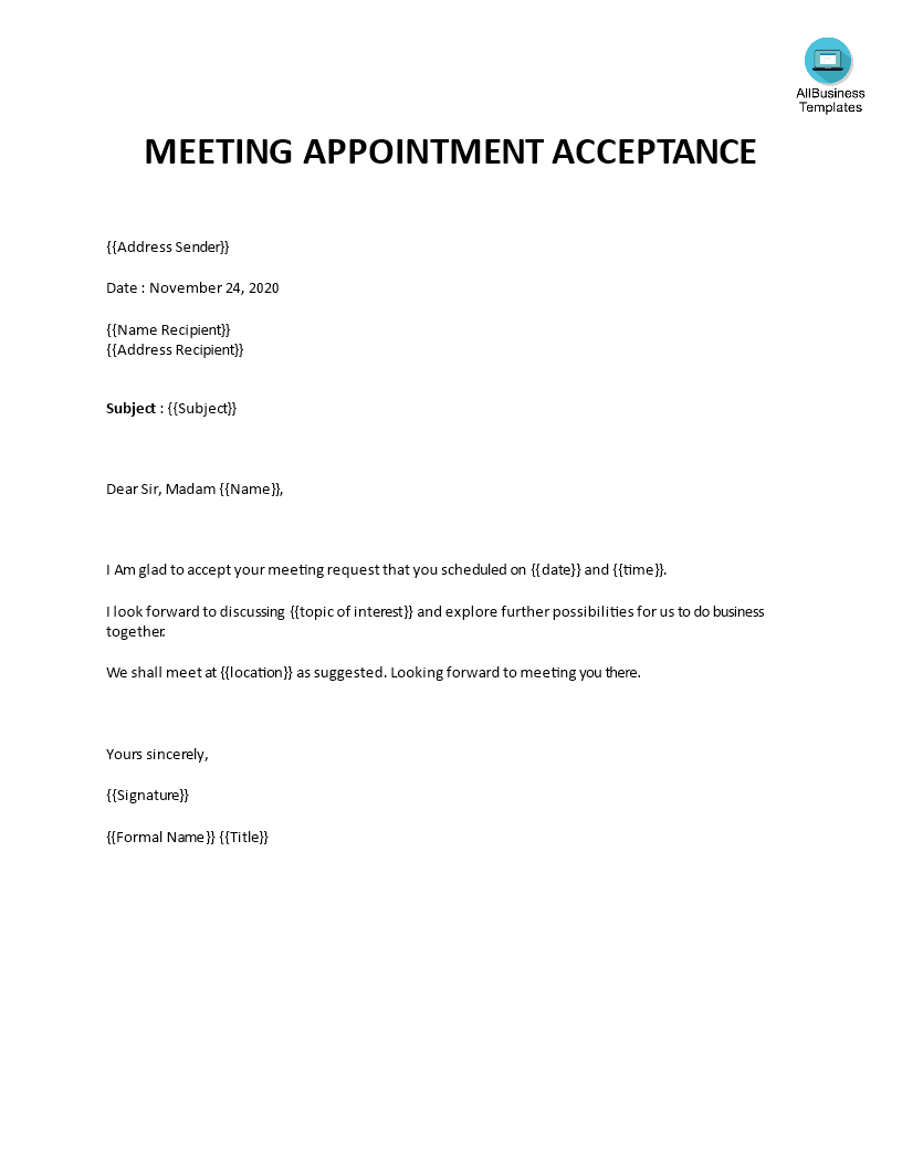 Sample letter of acceptance of appointment