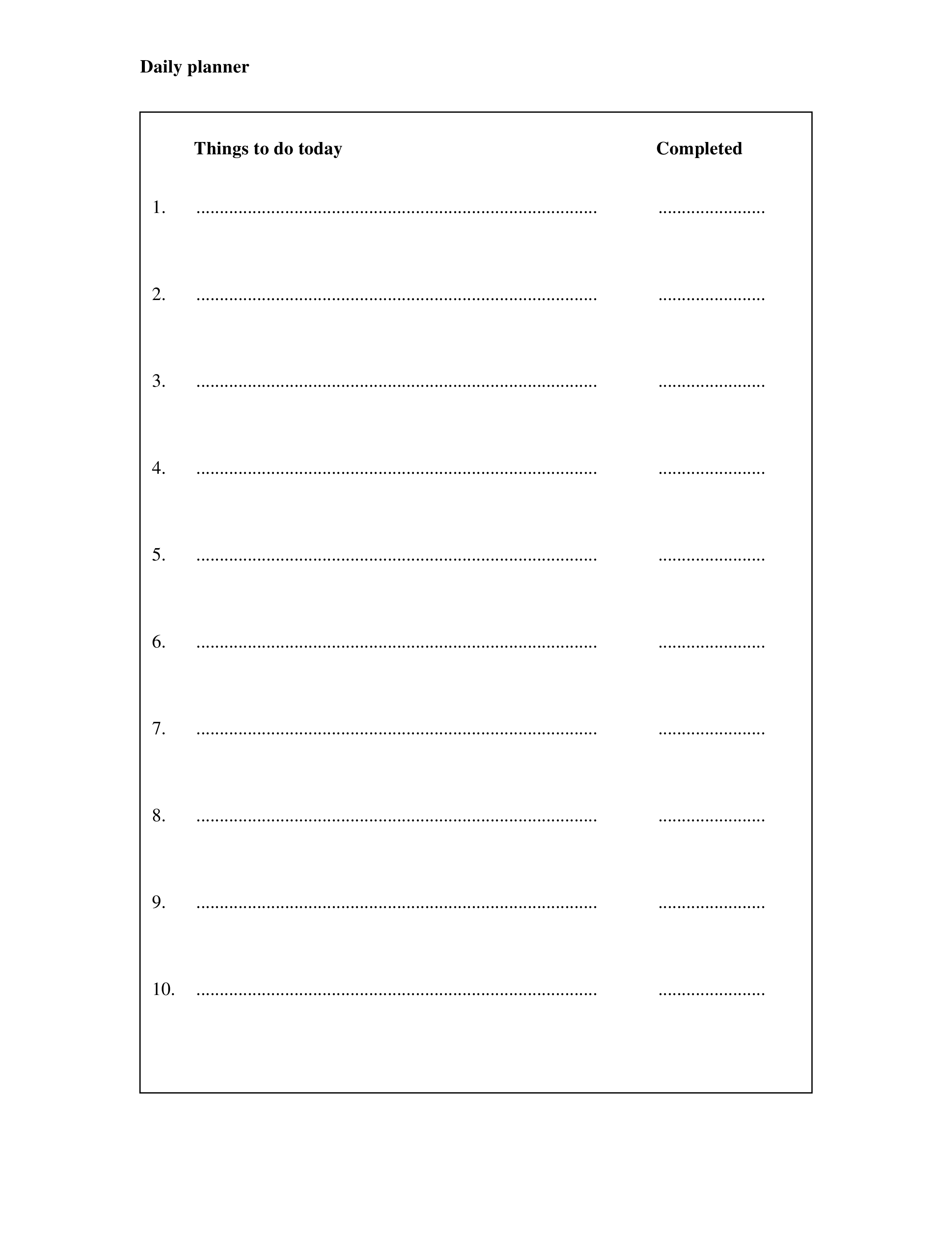 sample day planner template