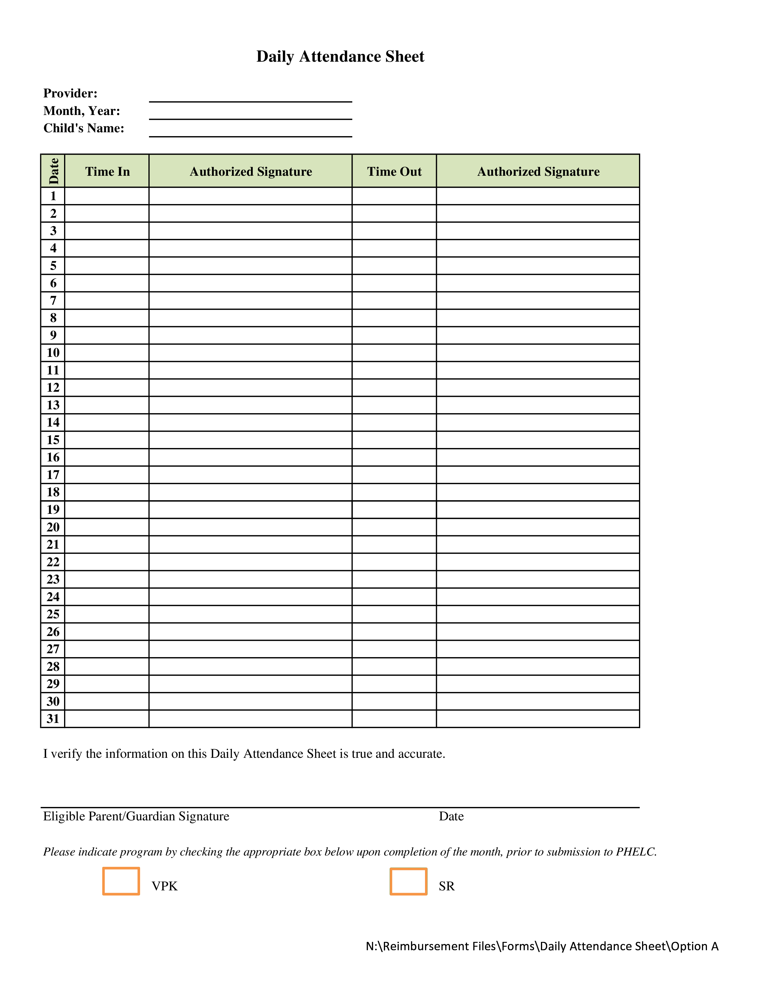 Daily Attendance Sign In Sheet Templates At