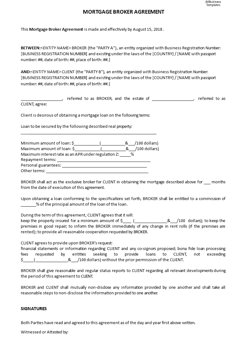 mortgage broker agreement voorbeeld afbeelding 