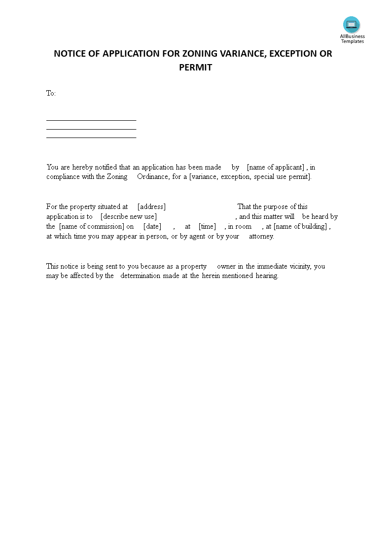 notice of application for zoning property template