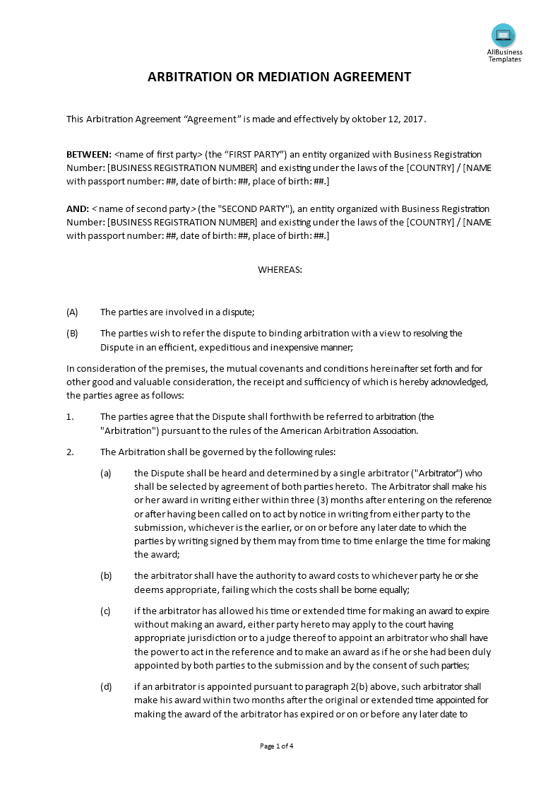 Arbitration Or Mediation Agreement main image