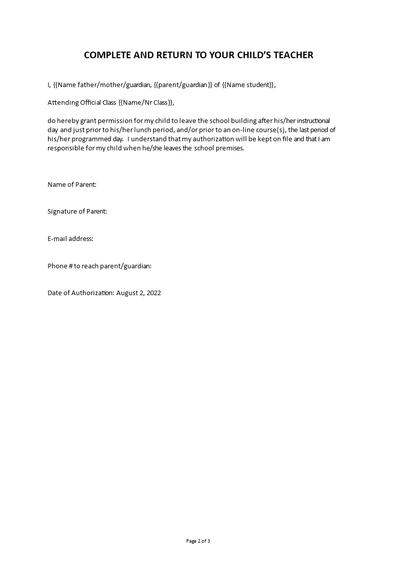 Permission Letter For School main image