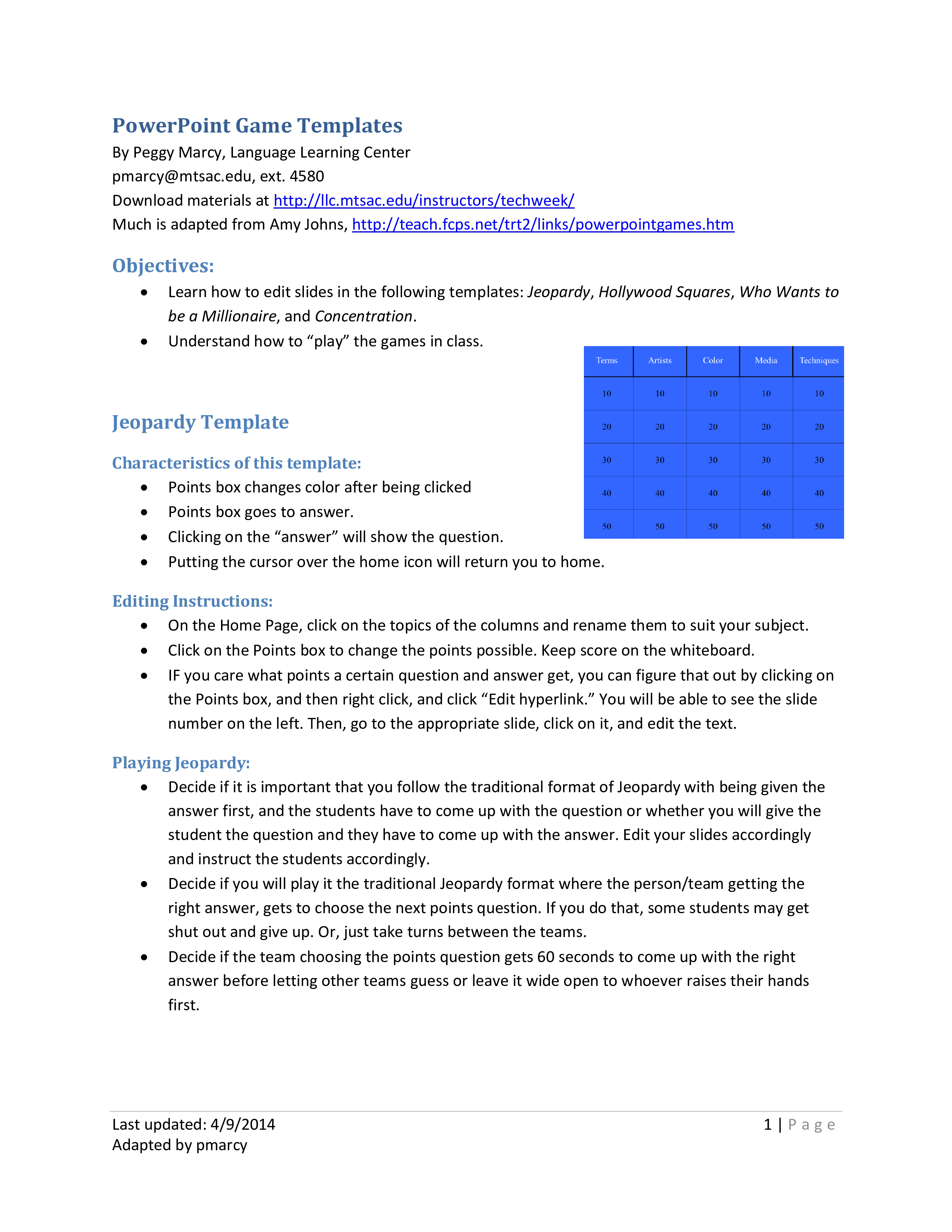 powerpoint game board modèles