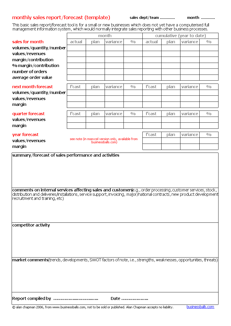 monthly sales call report voorbeeld afbeelding 