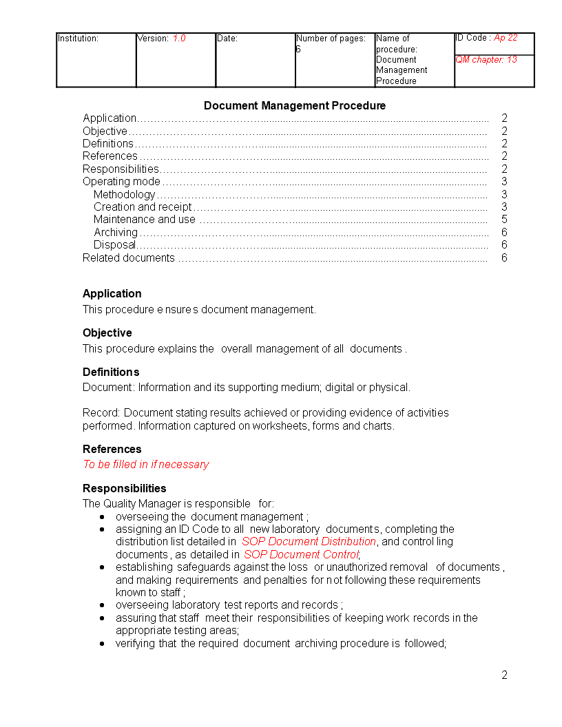 Quality Document Management 模板