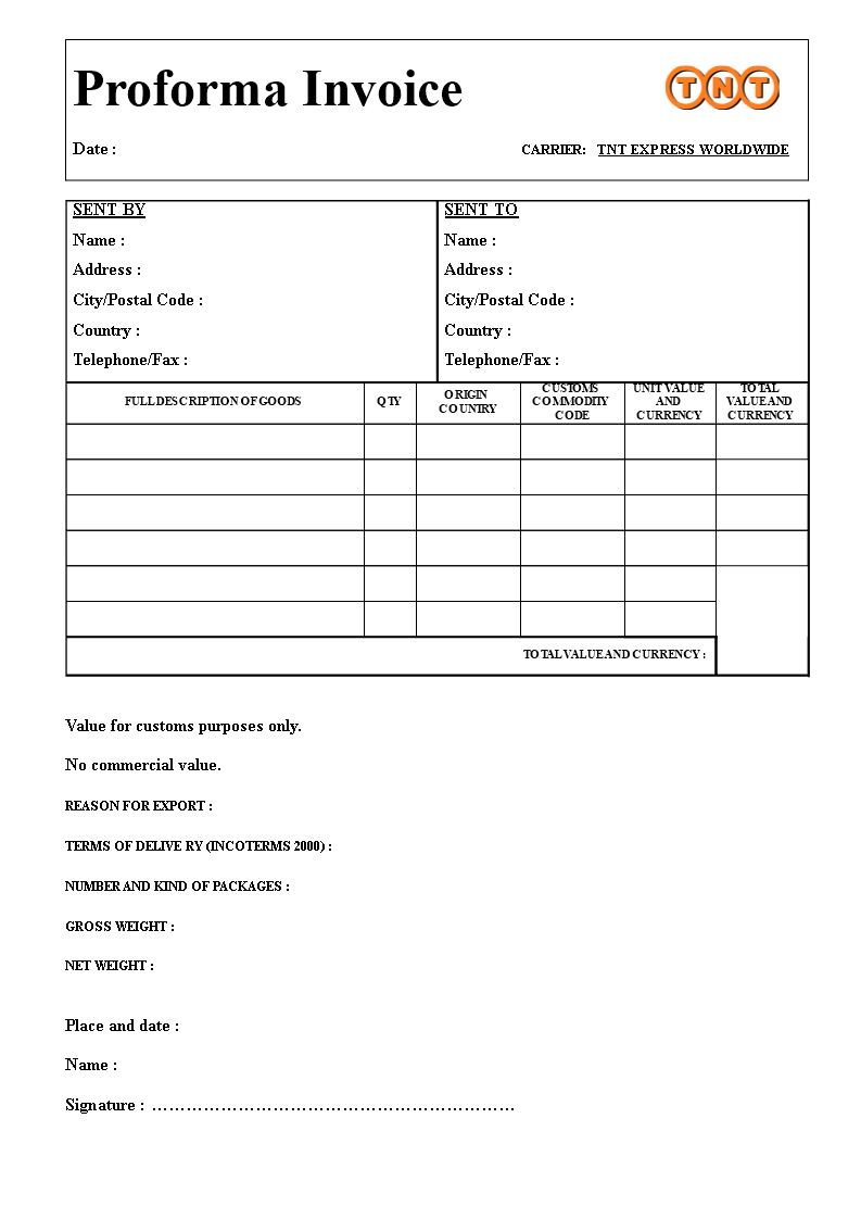 Blank Pro Forma | Templates at allbusinesstemplates.com