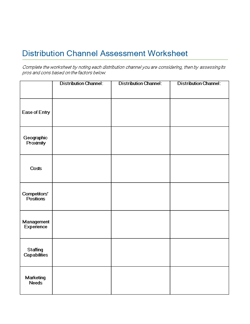 distribution channel assessment worksheet template