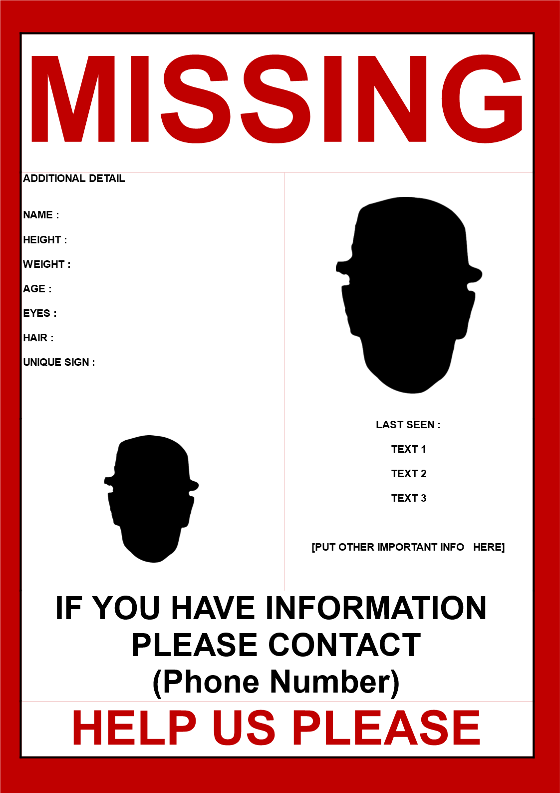 missing person poster template 2 images modèles