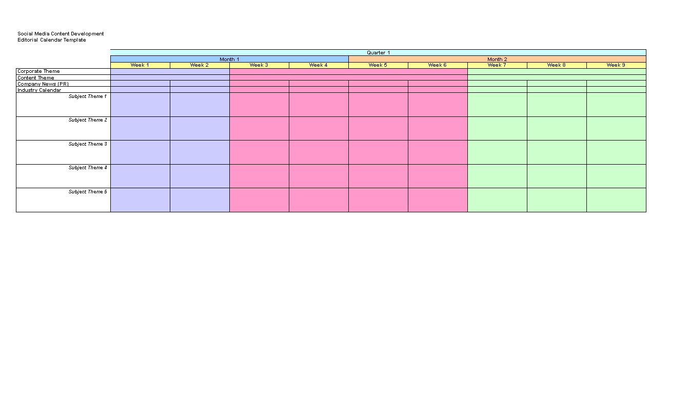 Social Media Editorial Calendar Sample Excel 模板