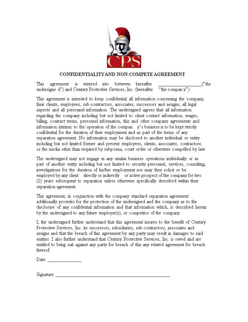 Confidentiality And Non Compete Agreement | Templates at ...