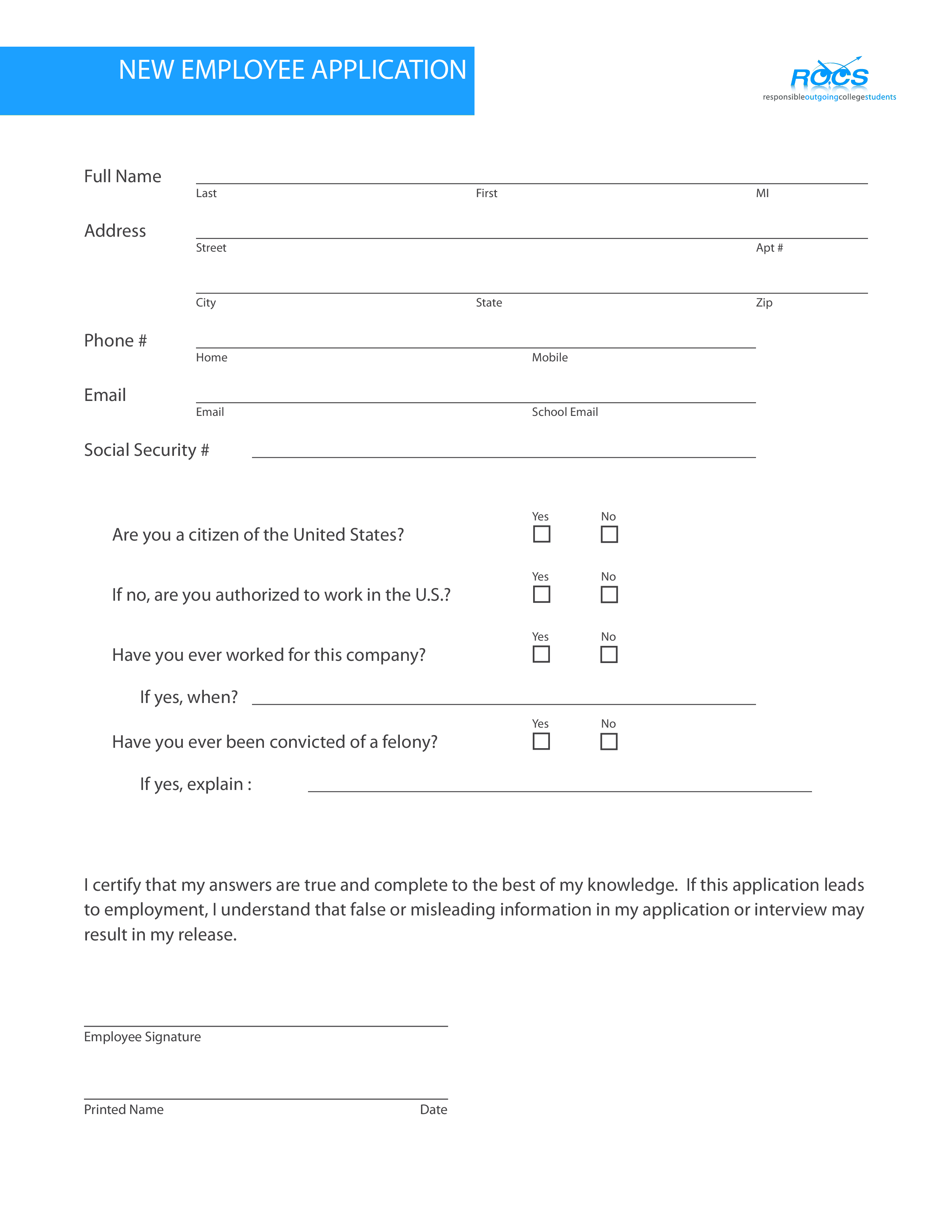 new employee application sheet and hr policy template