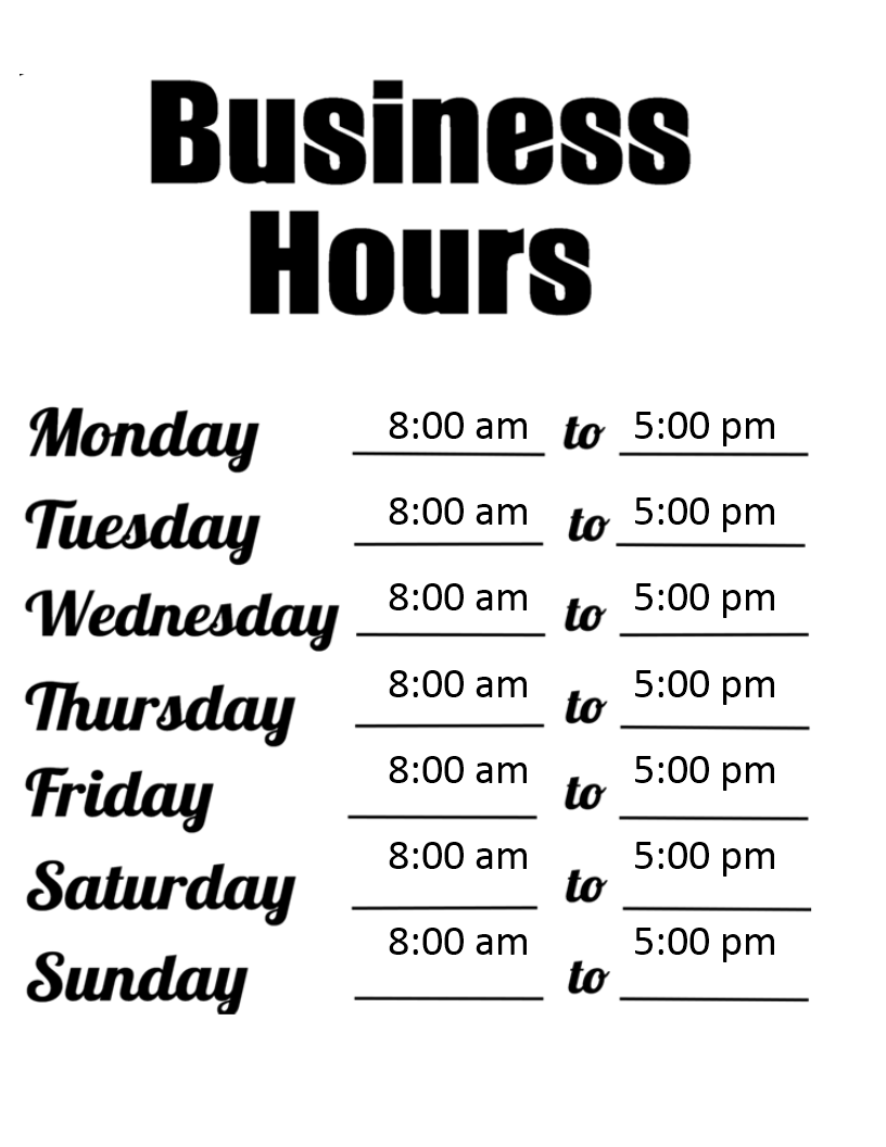 business hours template modèles