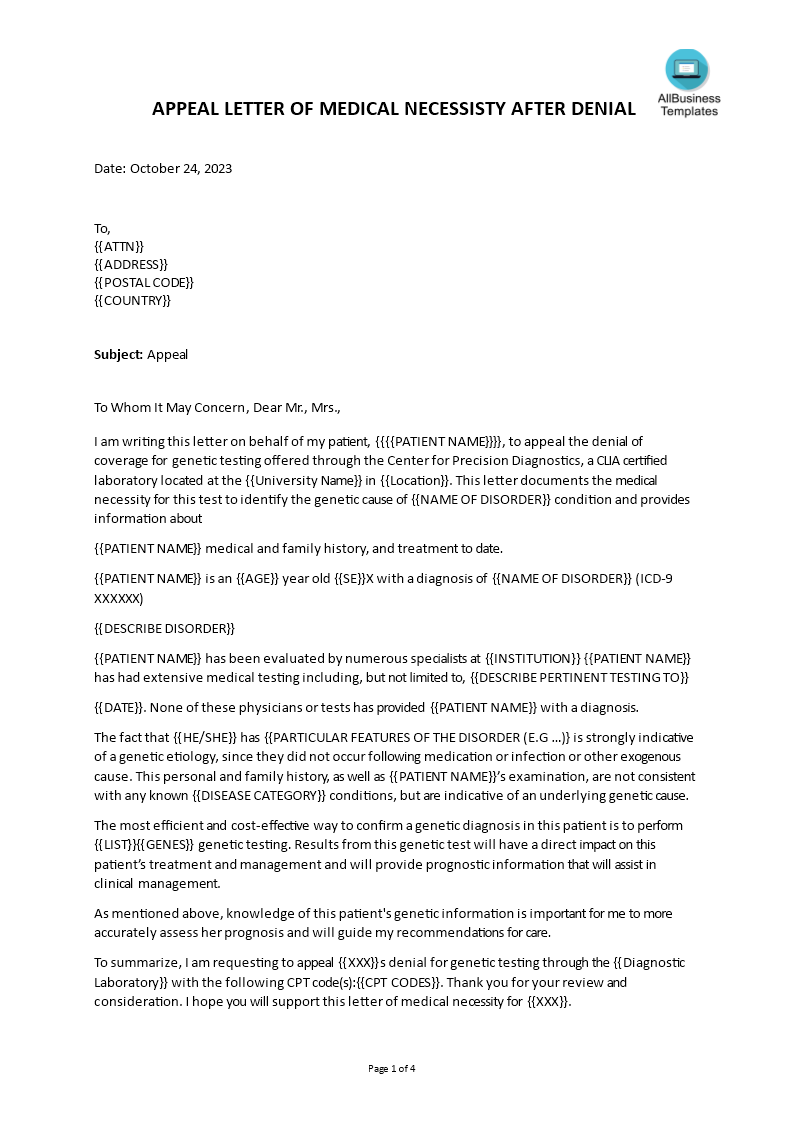 Appeal Letter Sample For Medical Necessity | Templates at ... How To Write An Appeal
