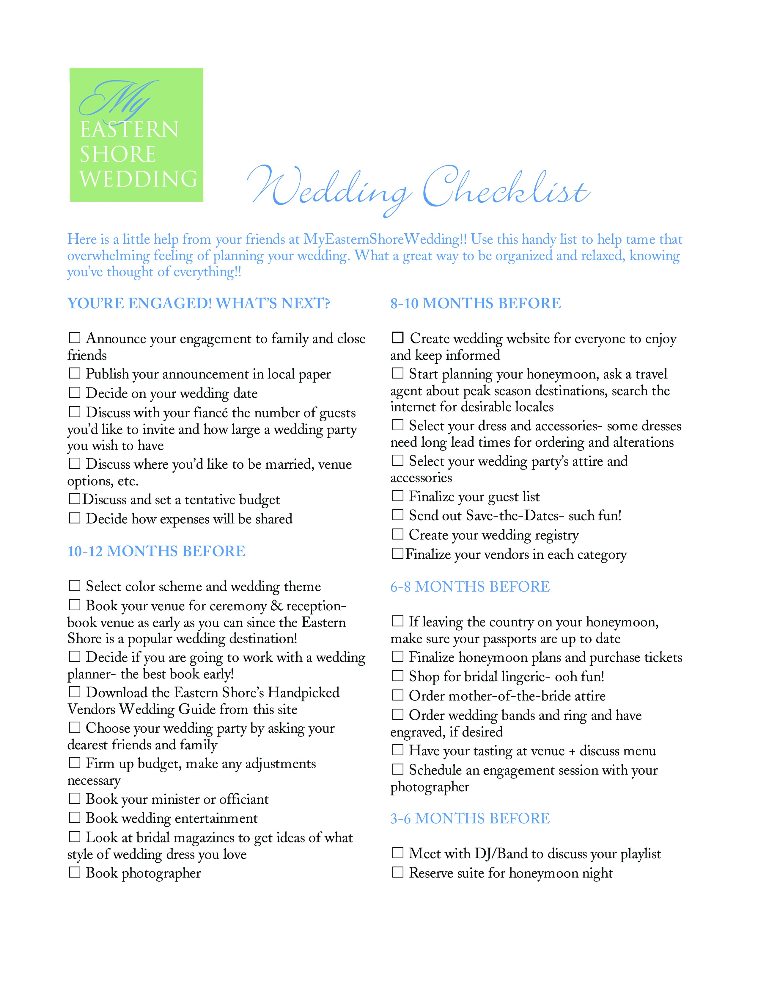 wedding checklist 1 year planning template