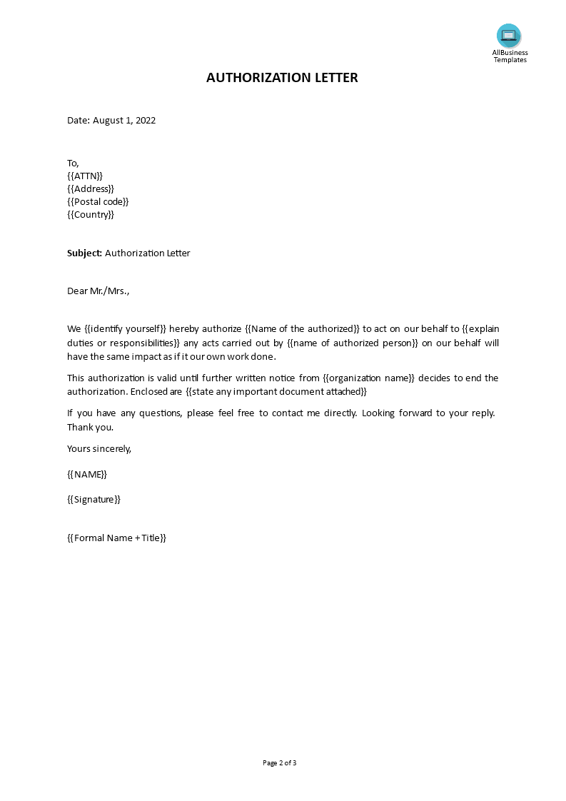 authorization letter template