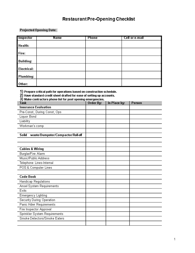 Restaurant Inventory Checklist 模板