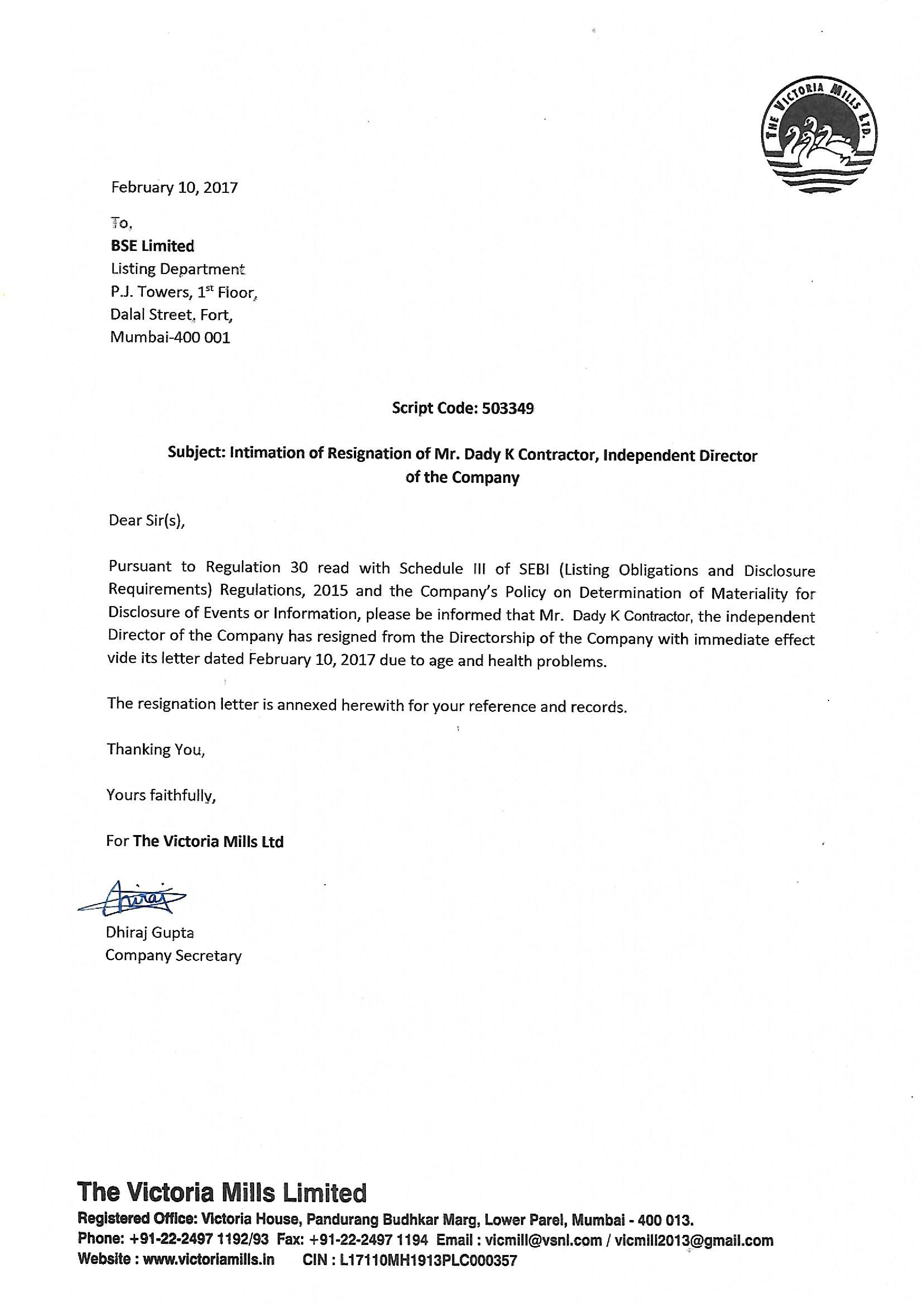 Contractor Director Resignation Letter main image