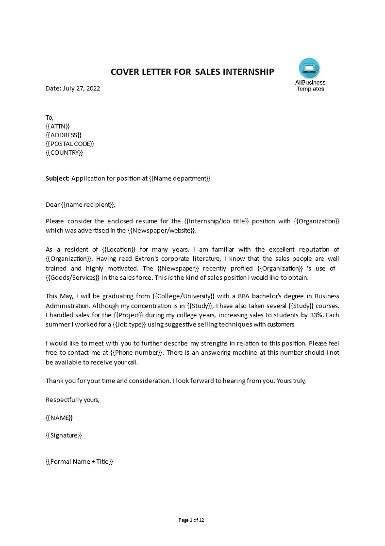 letter of application for internship Hauptschablonenbild