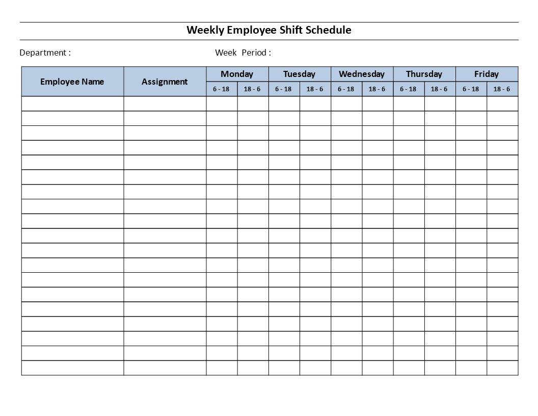 Weekly employee 12 hour shift schedule Mon to Fri main image