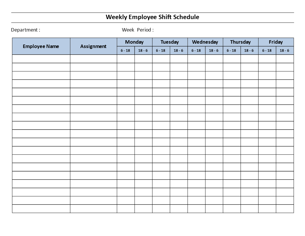 Weekly employee 12 hour shift schedule Mon to Fri 模板