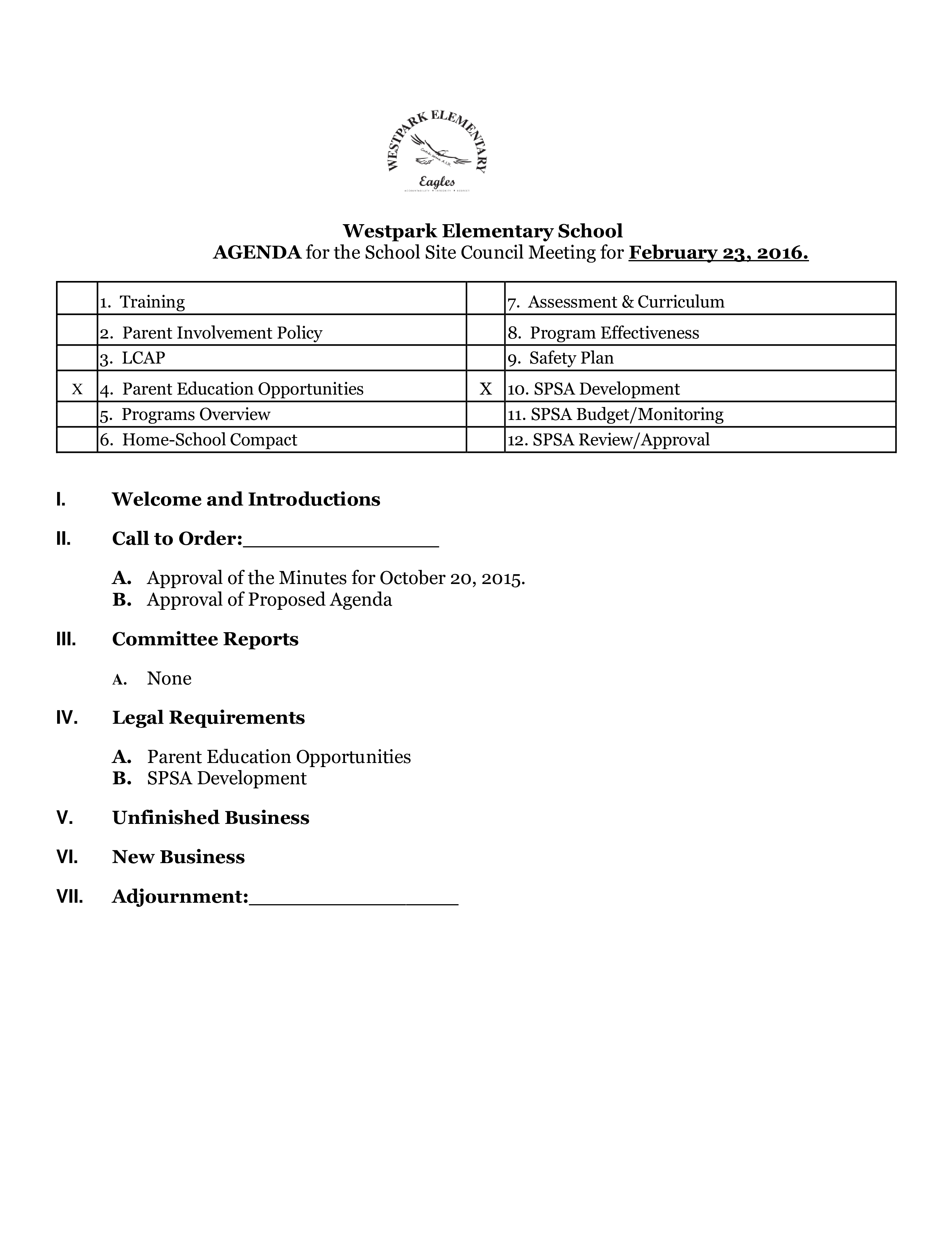 elementary school agenda template