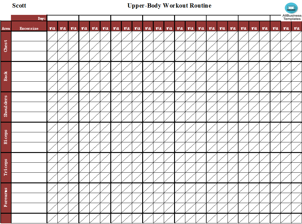 Printable Workout Log Excel sheet 模板