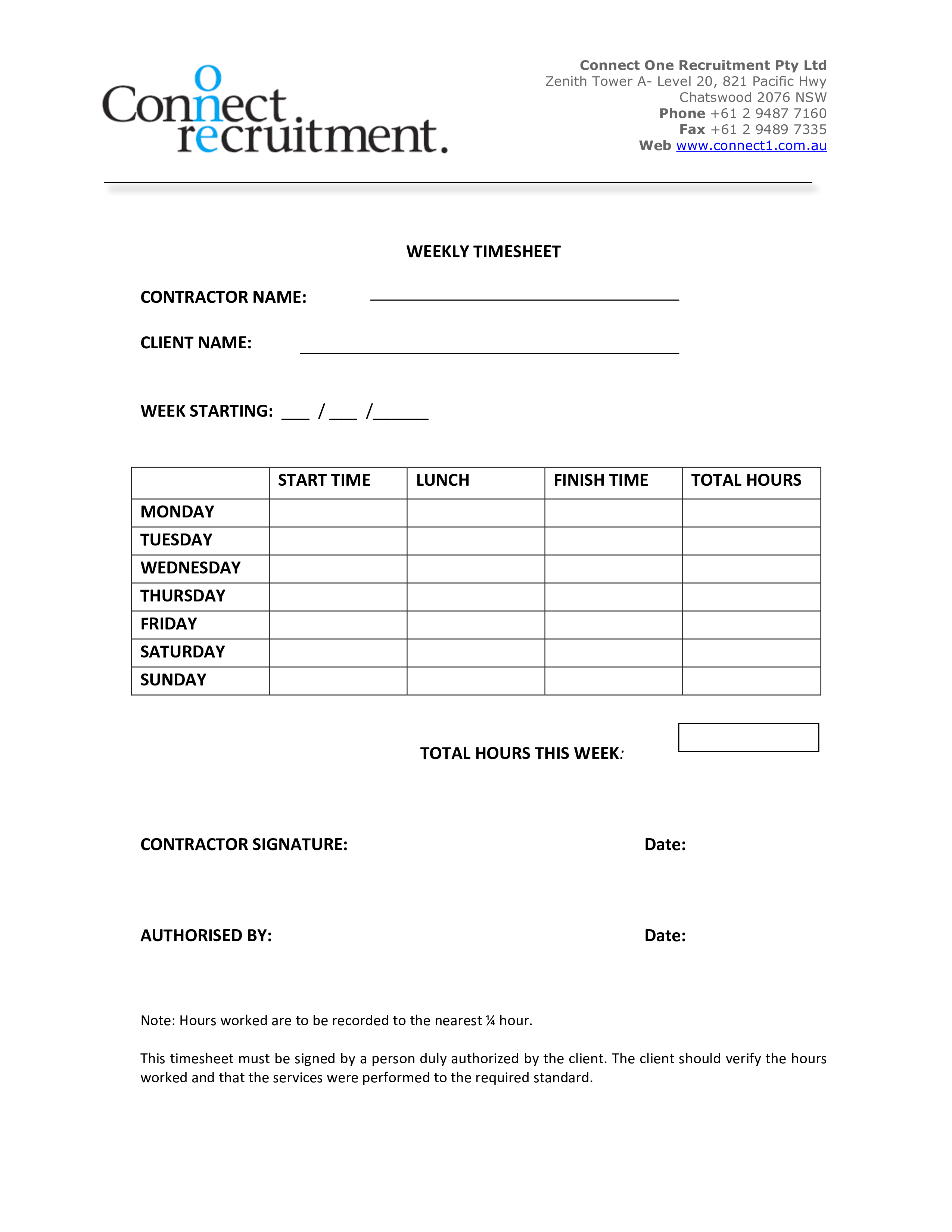 Contractor Weekly Time Sheet main image