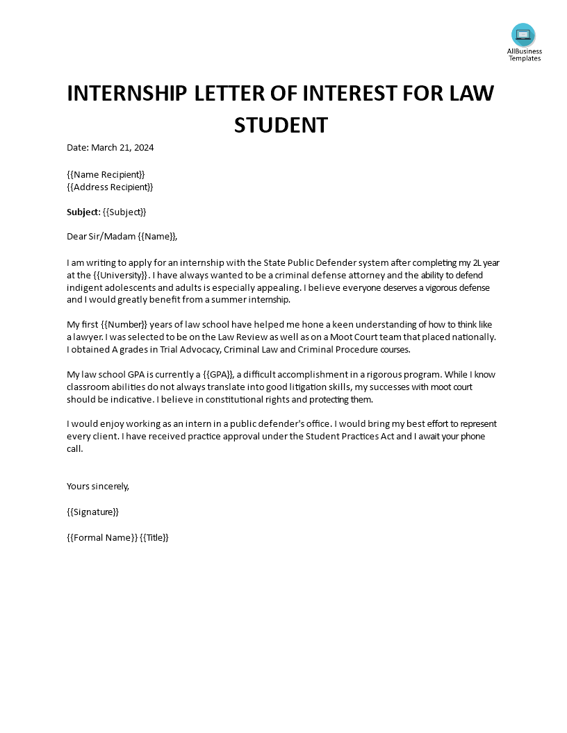 sample letter of interest for internship plantilla imagen principal