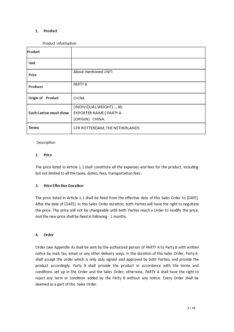 Purchase Order Contract Template 模板