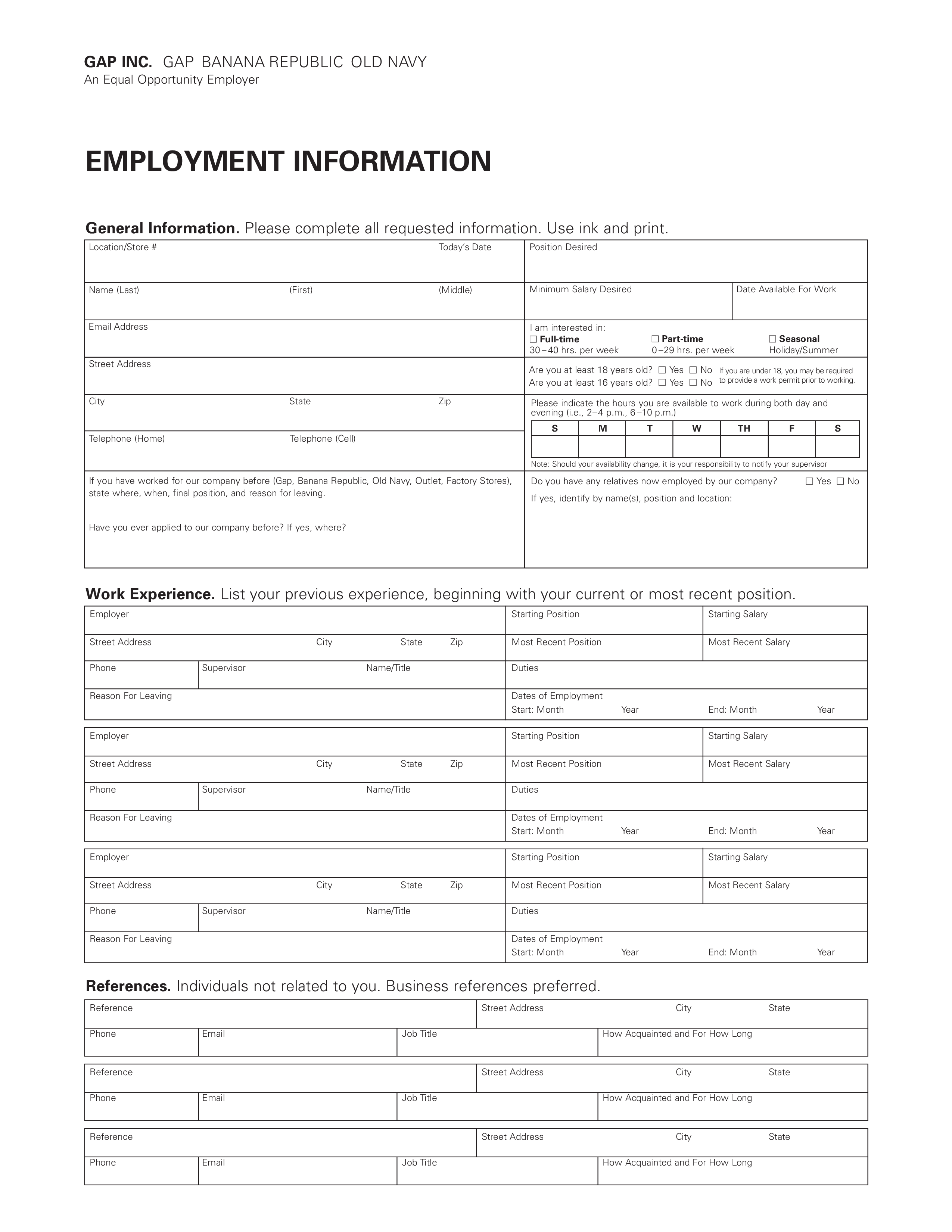 old navy job application template