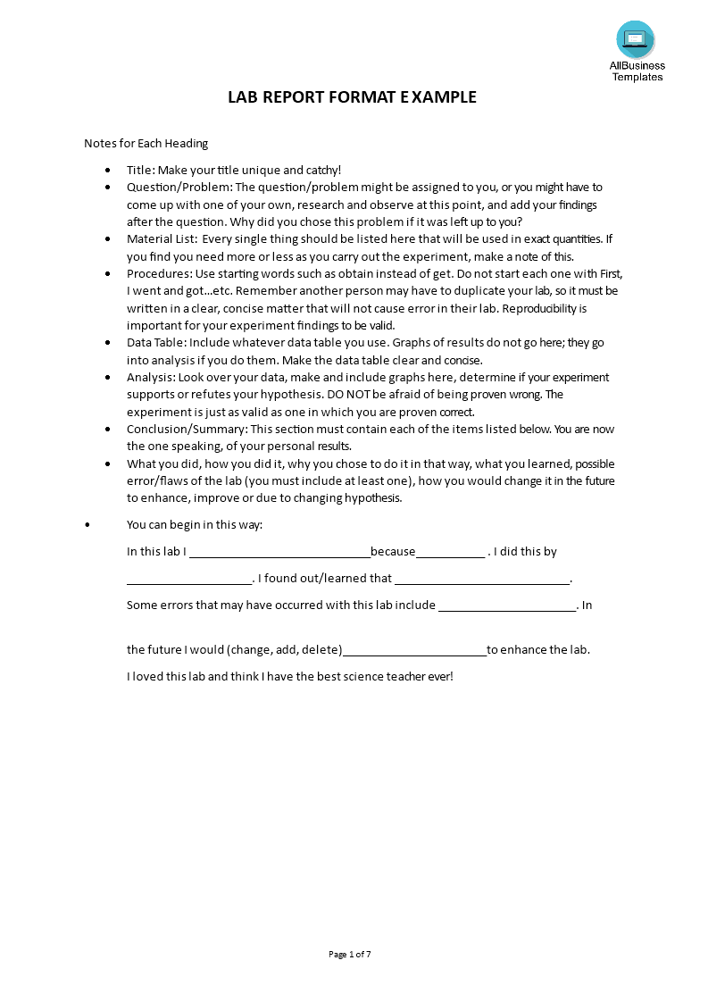 Formal Science Lab Report Template  Templates at In Lab Report Template Chemistry
