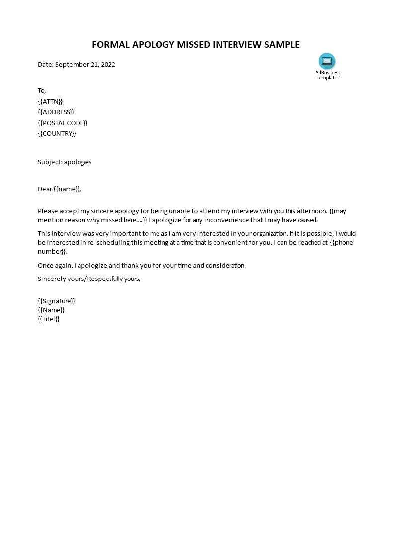 Sample Formal Apology Letter | Templates at allbusinesstemplates.com