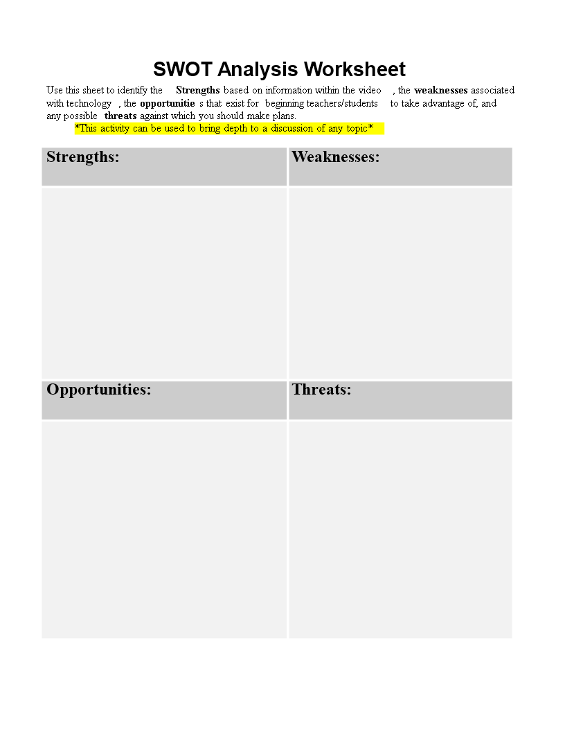 personal swot analysis worksheet word Hauptschablonenbild