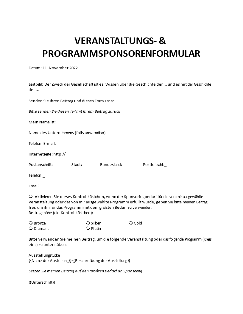 Formular für Veranstaltungs- und Programmsponsoren main image