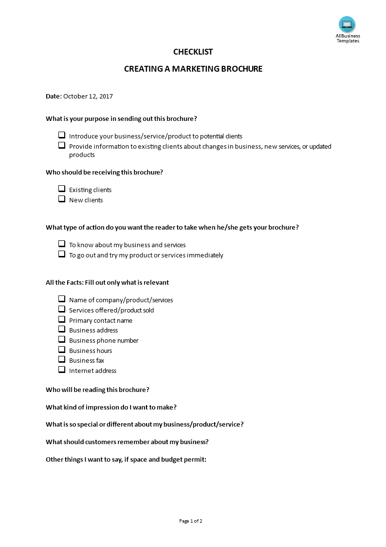 Checklist - Creating A Marketing Brochure 模板