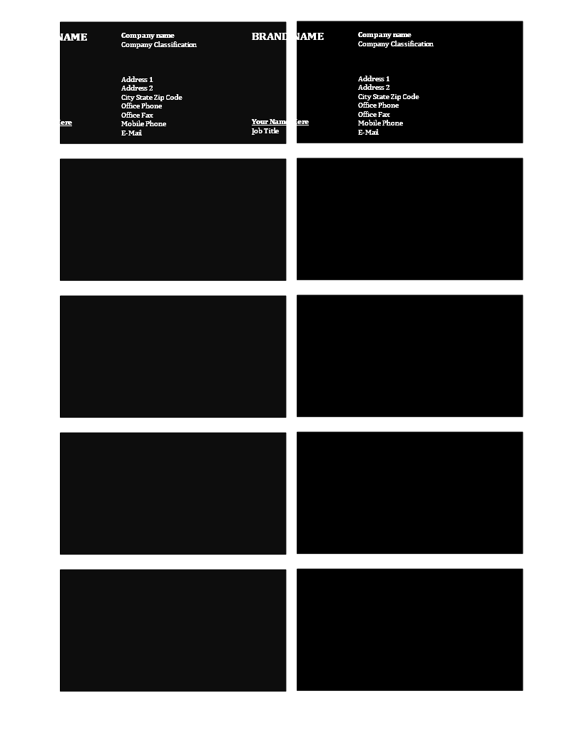 printable business card black background template
