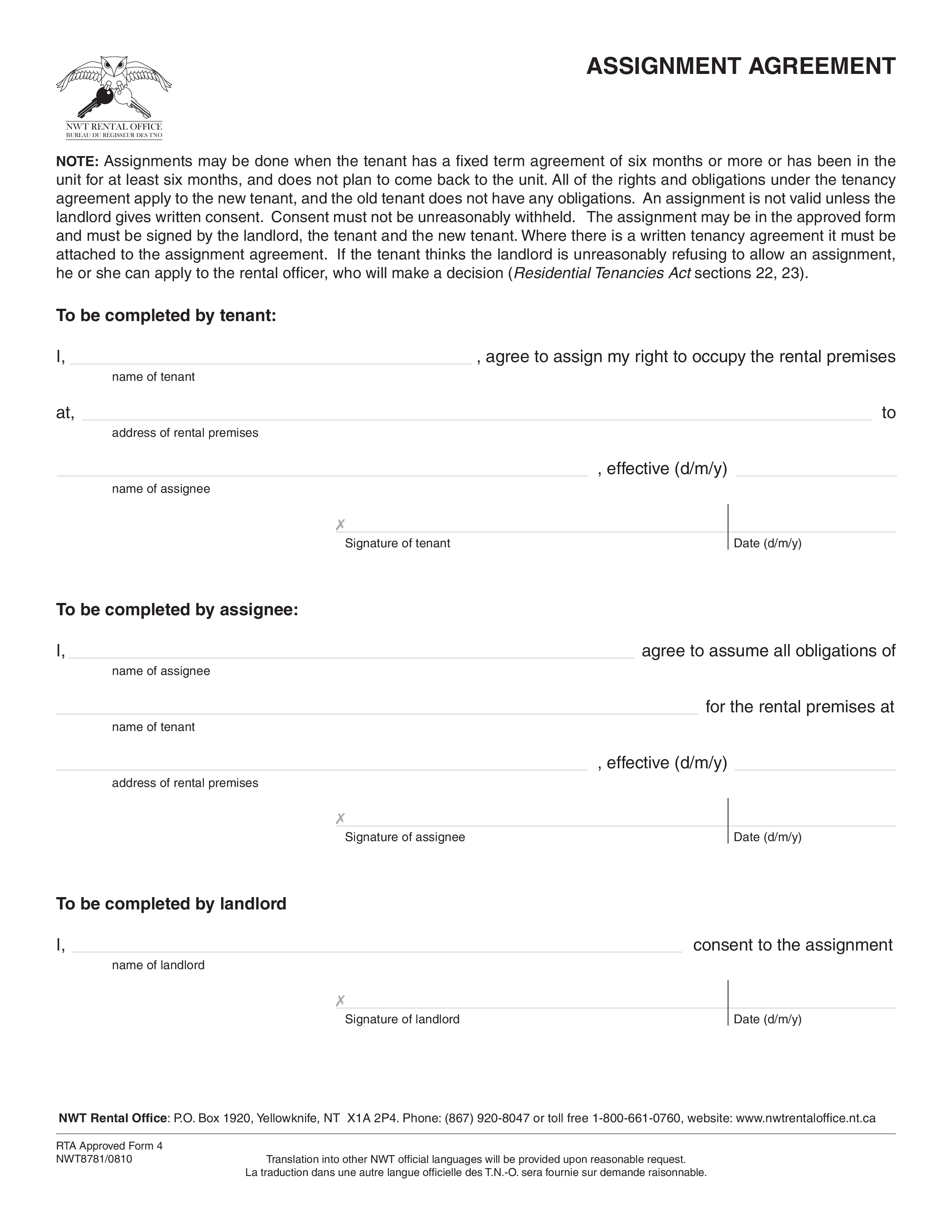 Tenant Assignment Agreement main image