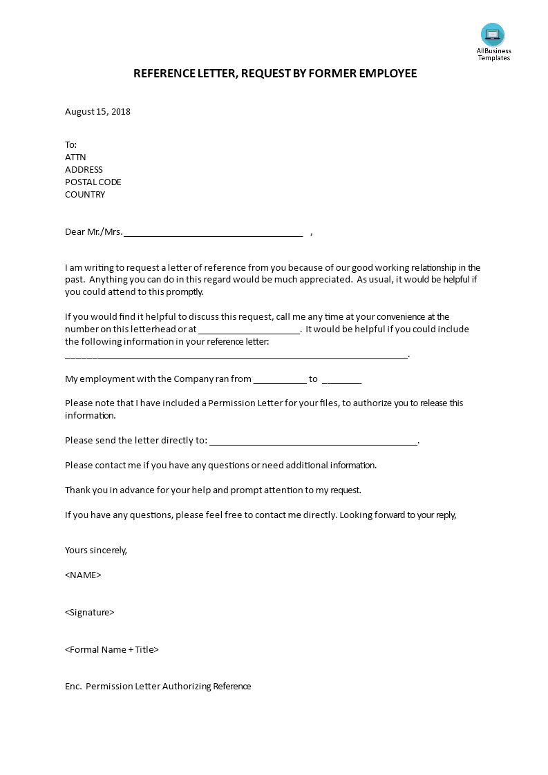 reference letter, requested by employee template